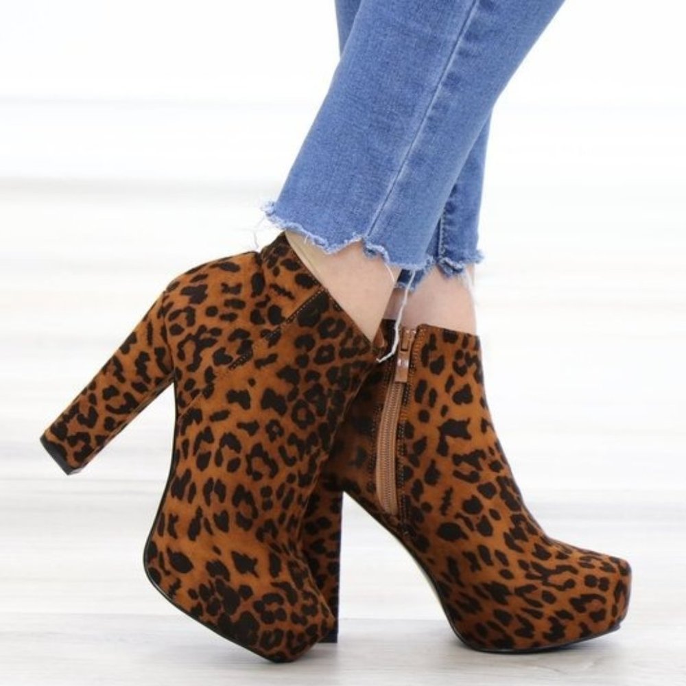 Leopard Suede Platform Ankle Heeled Booties - Picture 2 of 14